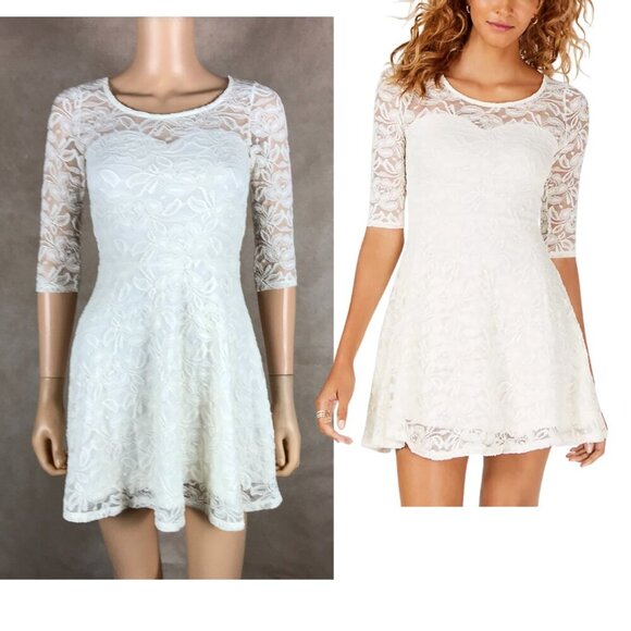 Material Girl Ivory Lace Sweetheart Fit & Flare Mini Dress NWT XS - Picture 1 of 11